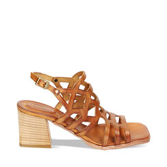 Sandalia con tacón bajo mujer cognac en cuero vacuno, Primadonna, 257253409VACOGN036, 001a