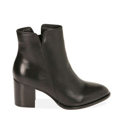 Bottines en cuir noir, talon 6,5 cm , Primadonna, 209402701PENERO036, 001a