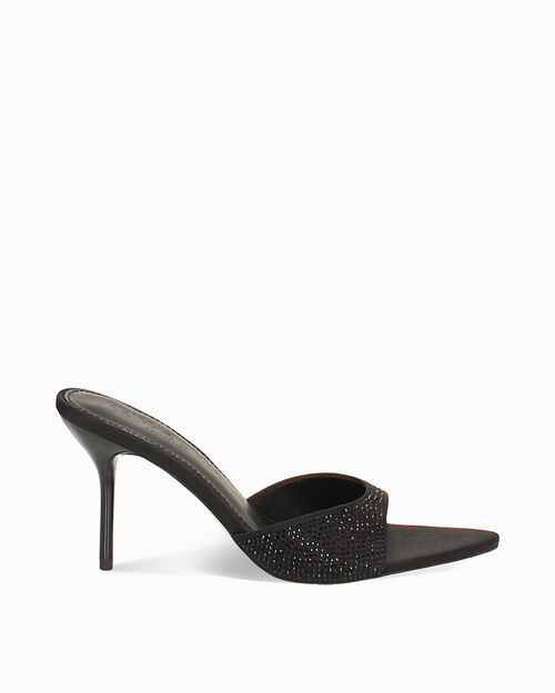 Mules open toe nere in raso con pietre, tacco 9 cm, MULTI COLOR
