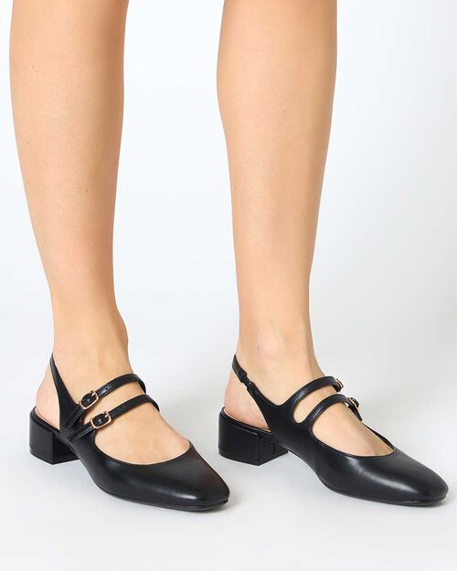 Escarpins slingback femme noirs avec bout arrondi, BLACK