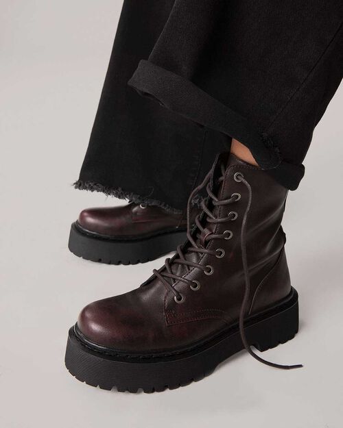 Bordeaux combat boot with 5 cm heel, BURGUNDY