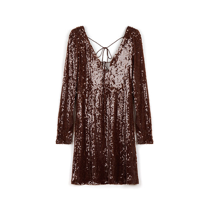 Robe marron en paillettes avec détails lumineux, Primadonna, 26C925117PLMARRL