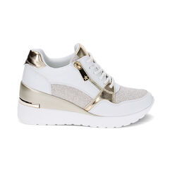 Sneakers bianco/oro, zeppa 7 cm, Primadonna, 237516531EPBIOR036, 001 preview