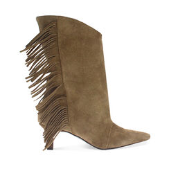 Tronchetti in camoscio taupe con frange, Primadonna, 26A515026CMTAUP036, 001a