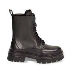 Anfibi neri in pelle, tacco 4 cm, Primadonna, 22N120002PENERO040, 001a