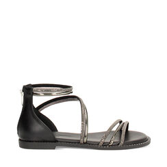 Sandalias bajos mujer negros espejo con piedras, Primadonna, 254965520SRNERO035, 001a