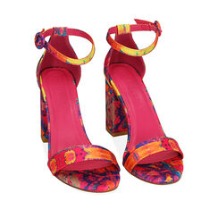 Sandali multicolor fucsia in raso, tacco 9 cm, Primadonna, 212783414RSMUFU036, 002a