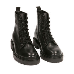 Botas militares de cuero negro, tacón de 3,5 cm., Primadonna, 207710851PENERO035, 002a