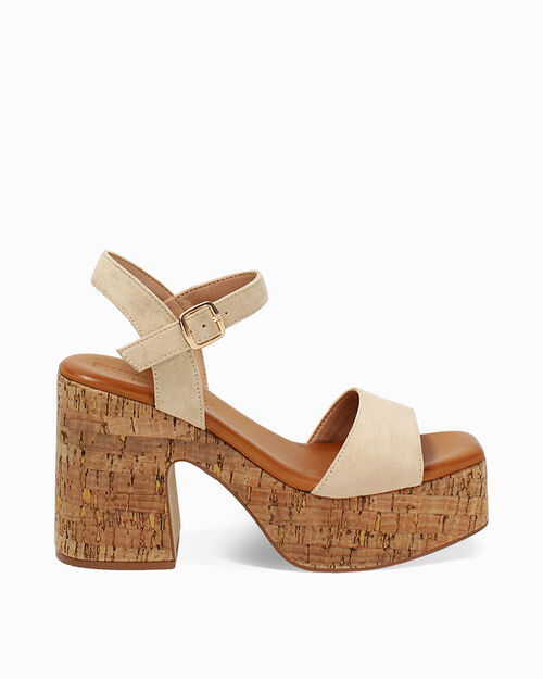 WOMEN SHOES WEDGE MICROFIBER BEIG, BEIGE