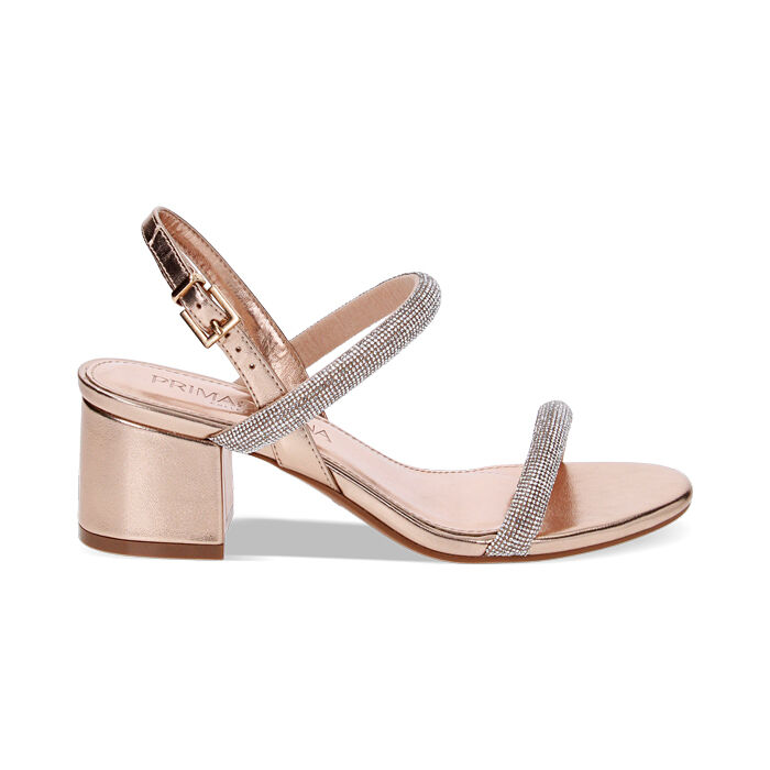 Sandali donna con tacco rosa oro in laminato con pietre Primadonna Collection