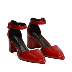D&eacute;collet&eacute; rosse in vernice con cinturino, tacco 6 cm , Scarpe, 144942232VEROSS035, 002a