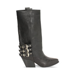 Tronchetti texani in pelle lavata neri con tacco 6 cm, Primadonna, 261020629PANERO036, 001 preview