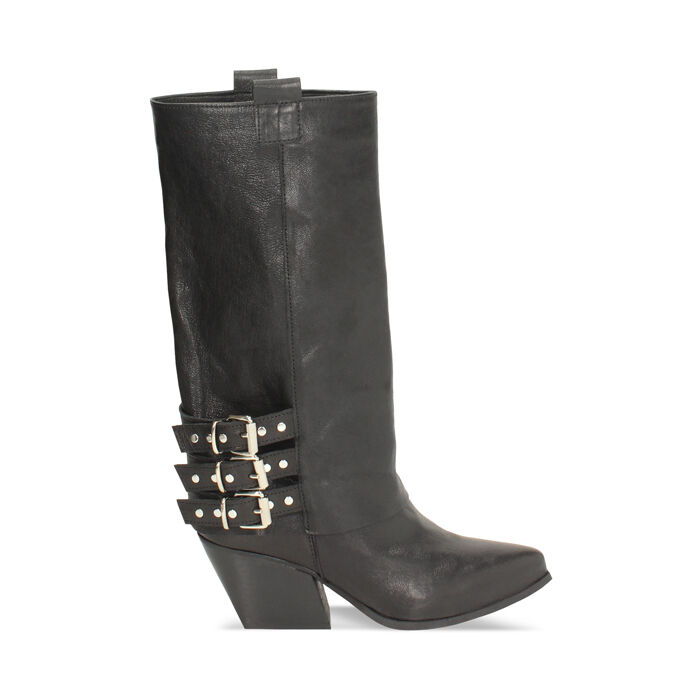 Tronchetti texani in pelle lavata neri con tacco 6 cm, Primadonna, 261020629PANERO036