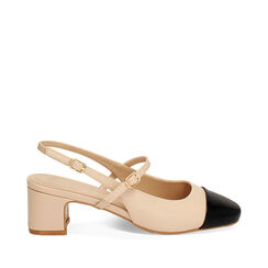 D&eacute;collet&eacute; slingback donna beige-nere, tacco largo 5 cm, Primadonna, 254920718EPBENE036, 001a
