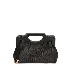 Bolso de mano negro de rafia, 235124371RFNEROUNI, 001a
