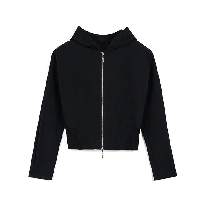 Sudadera negra de tela con detalles sofisticados, Primadonna, 26C925181TSNEROL