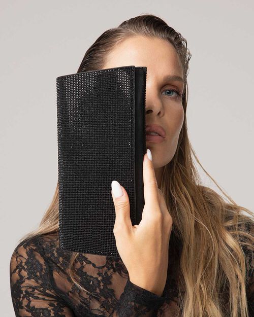 Clutch negra con strass brillantes, MULTI COLOR