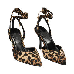 Décolleté slingback donna leopardate allacciate in raso, tacco 8,5 cm, Primadonna, 252100805RSLEOP035, 003 preview