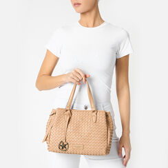 Sac à main femme tressé beige, Primadonna, 255705321EIBEIGUNI, 002a