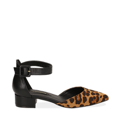 D&eacute;collet&eacute; leopard in microfibra con cinturino alla caviglia, tacco 3,50 cm , Scarpe, 144820733MFLEOP037, 001a