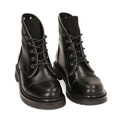 Bottines à lacets noir avec semelle en caoutchouc et talon de 4 cm, Primadonna, 260685306EPNERO035, 003 preview