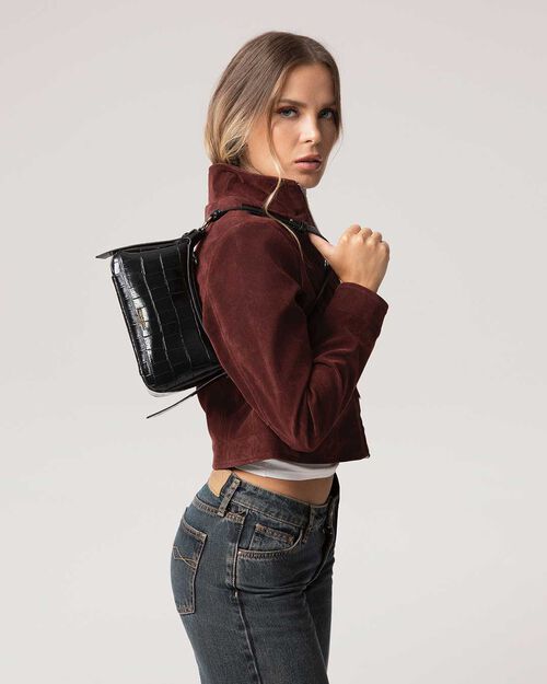 Mini bag negra efecto cocodrilo, BLACK