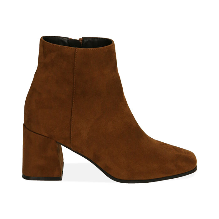 Ankle boots cognac in microfibra, tacco 7 cm , Special Price, 204988212MFCOGN036