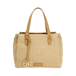 Borsa a mano donna beige in raffia, Primadonna, 255700532RFBEIGUNI, 001a
