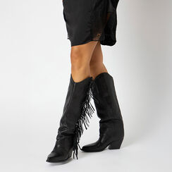 Bottes en cuir lavé noir avec talon de 7,2 cm, Primadonna, 26B810510PANERO035, 002 preview
