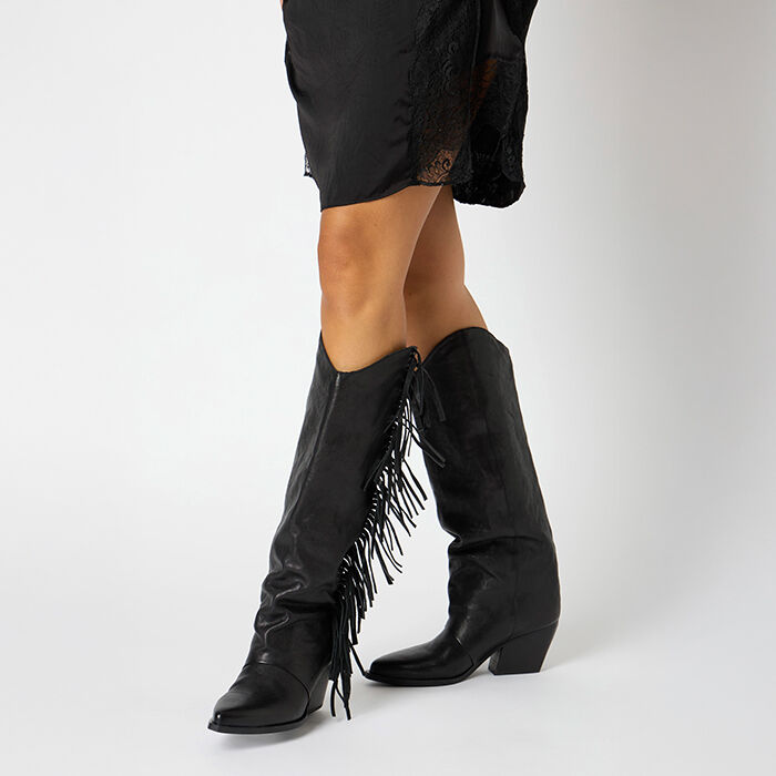 Stivali Neri Stivali Con Frange Primadonna Stivali Texani Con