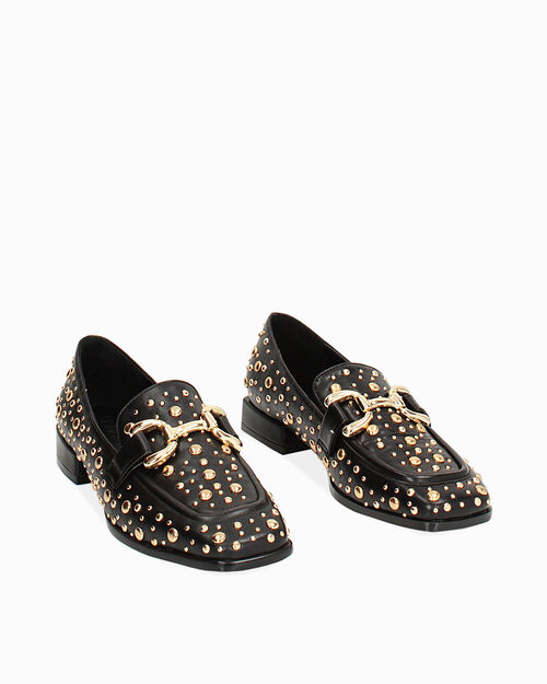 Mocassin noir clout&eacute; bas, BLACK