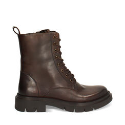 Bottines à lacets en cuir véritable brun foncé avec talon de 3,7 cm, Primadonna, 26N555093PEMORO035, 001a