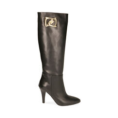 Bottines en cuir noir, talon de 8,5 cm., Primadonna, 20A539000PENERO035, 001 preview