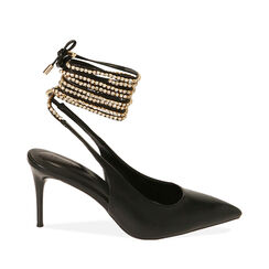 Décolleté slingback lace-up nere, tacco 8 cm, Primadonna, 212185107EPNERO035, 001a