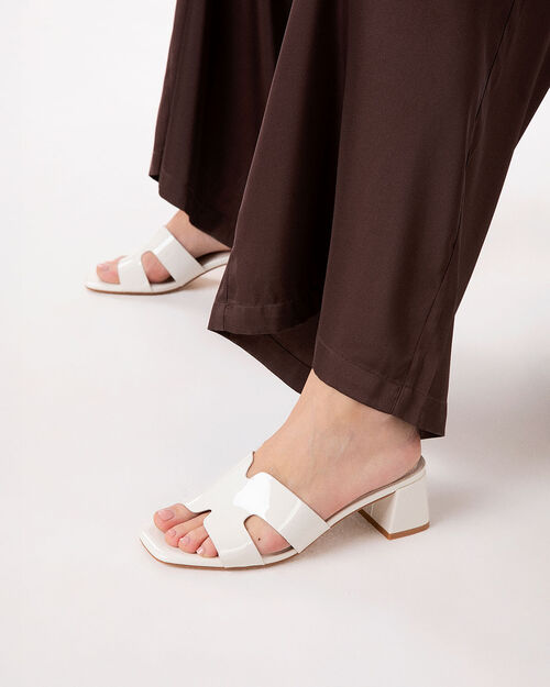 Mules open toe panna tacco 5,5 cm, CREAM