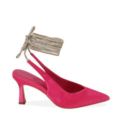 Décolleté slingback fucsia in raso, tacco 7,5 cm, Primadonna, 214903211RSFUCS036, 001a