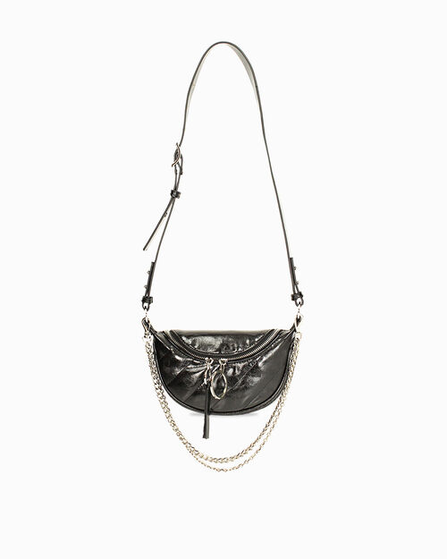 Mini bolsa negra brillante con correa removible, BLACK