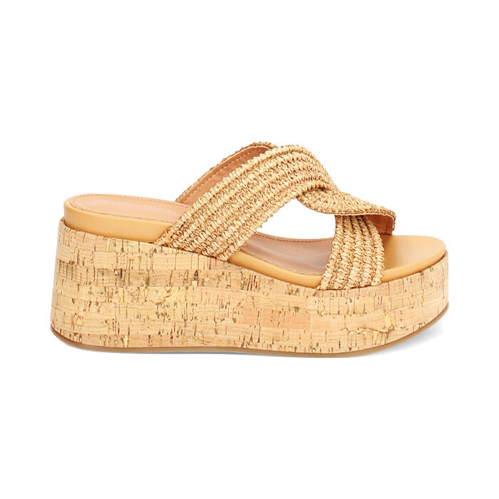 Compensées femme cognac en raphia, Primadonna, 25M553219RFCOGN035