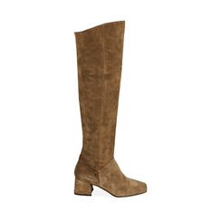 Stivali overknee taupe in camoscio, tacco 6 cm , Primadonna, 20L690006CMTAUP038, 001a