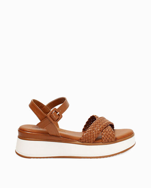 Zeppe cognac tacco 6 cm, COGNAC