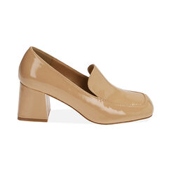 Mocassini beige in naplack, tacco 6,5 cm, Primadonna, 214931401NPBEIG036, 001 preview