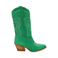 Stivali texani verdi in camoscio, tacco 7 cm, Primadonna, 21A500901CMVERD036, 001 preview