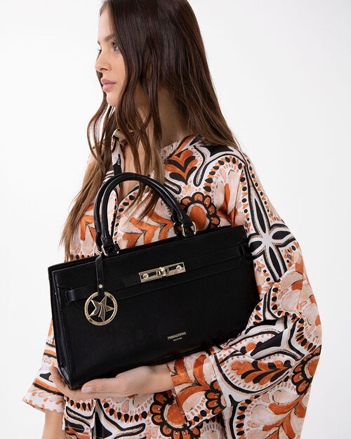 Borsa a mano nera con tracolla removibile, BLACK