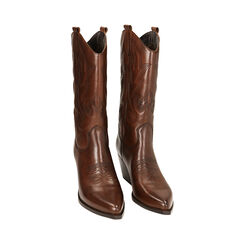 Stivali texani marroni in pelle, tacco 7,4 cm, Primadonna, 22B805002PEMARR036, 002 preview