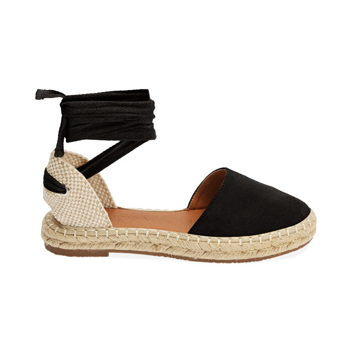 Espadrillas lace-up nere in microfibra, Primadonna, 194951133MFNERO035