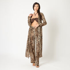 Vestido de playa para mujer estampado leopardo en tejido, Primadonna, 25C924270TSLEOPUNI, 002a