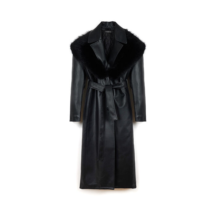 Trench nero da donna con collo in pelliccia sintetica, Primadonna, 266541207EPNEROM