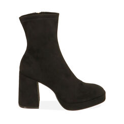 Ankle boots platform neri in microfibra, tacco 9,5 cm , Primadonna, 204900808MFNERO035, 001a