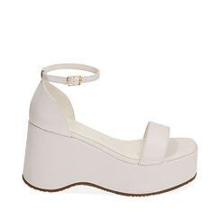 Sandali bianchi, zeppa 9 cm, Primadonna, 214915707EPBIAN035, 001a
