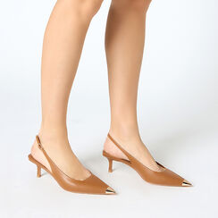 D&eacute;collet&eacute; slingback donna cognac, tacco 5,5 cm, Primadonna, 252159103EPCOGN035, 002 preview